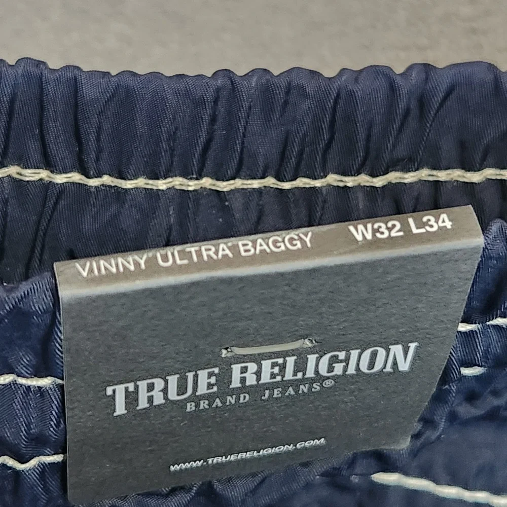 New True Religion 32 Vinny Ultra Baggy Nylon Pants Navy Blue Men's